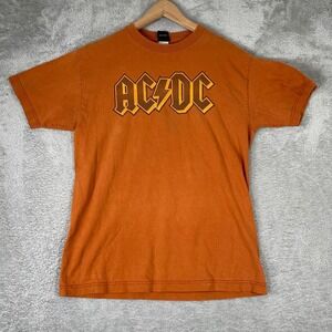 ACDC Shirt Mens Medium Orange Graphic Rock Band Tee Rockware Freeze Y2K Vintage